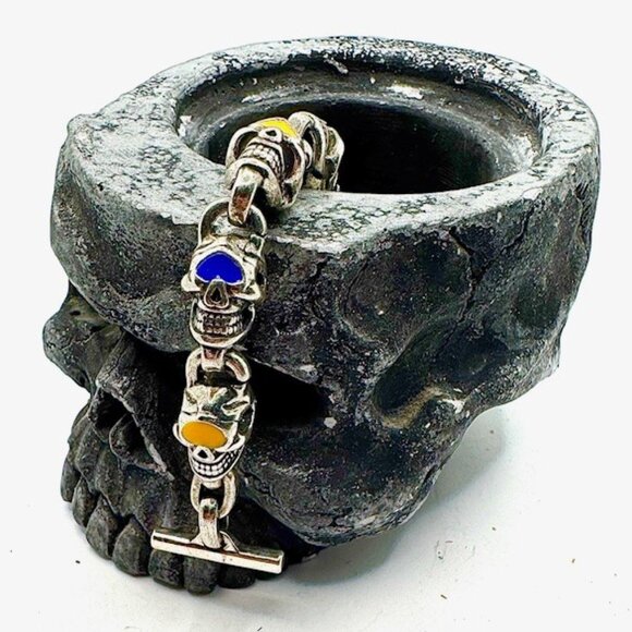Stoplight Starlingear Vintage Japanese One Eyed 8 Skull Silver Bracelet - Picture 5 of 6